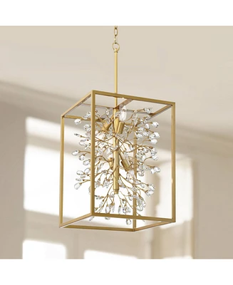 Possini Euro Design Carrine Light Brass Gold Pendant Chandelier Lighting 15 1/4" Wide Modern Clear Crystal Accents 4-Light Fixture for Dining Room Hou