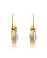 Genevive Elegant Sterling Silver & 14K Gold-Plated Ribbon Half-Hoop Earrings with White Freshwater Pearl Drops