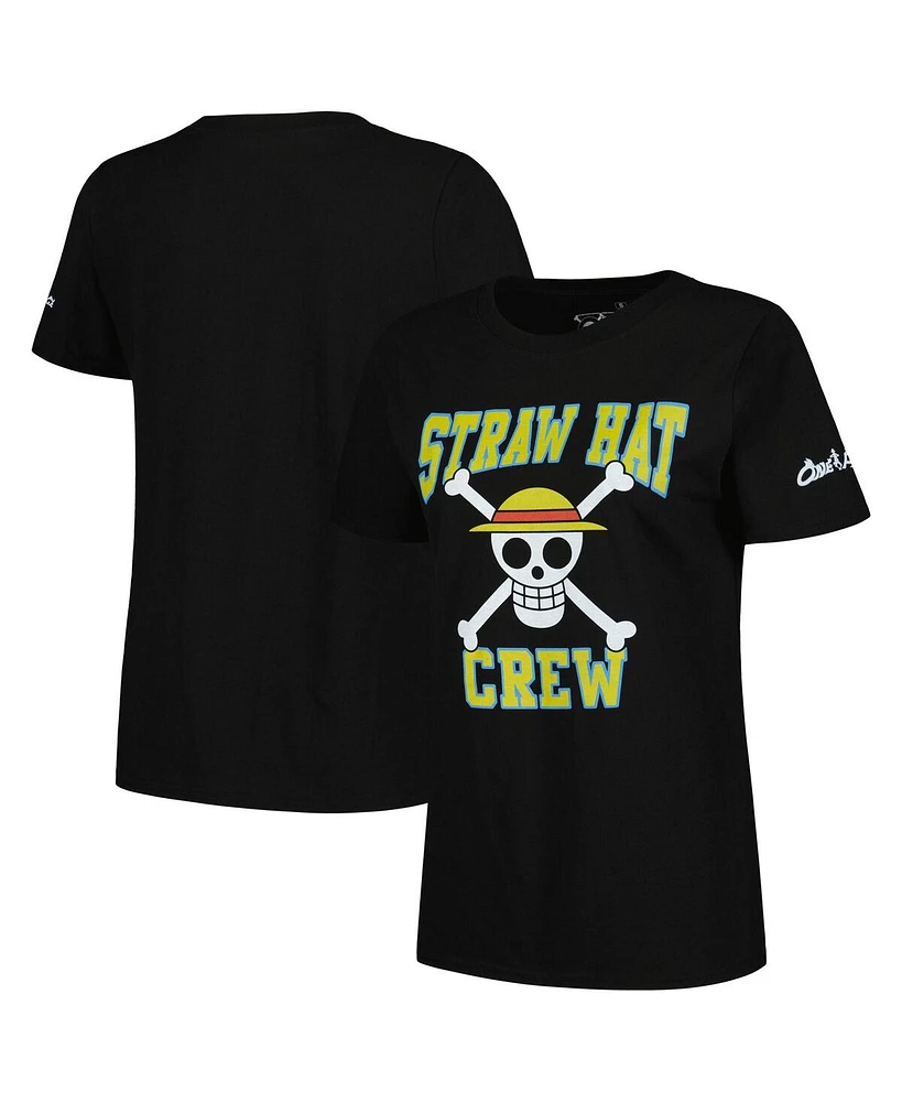 Women's Black One Piece Straw Hat Crew Graphic T-shirt