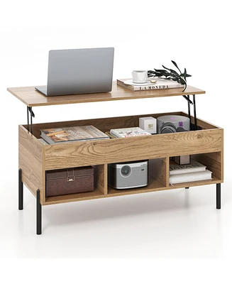 Lift Top Coffee Table with Storage Compartment & 3 Open Cubbies