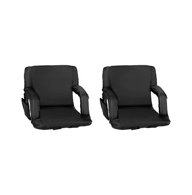 Set Of 2 Portable Stadium Chairs With Armrests, Reclining Padded Back & Seat, Lightweight Metal Frame Backpack Straps, Storage Pockets