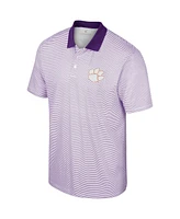 Men's Colosseum Purple, White Clemson Tigers Print Stripe Polo Shirt