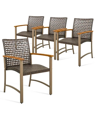 Set of 4 Patio Dining Chairs Outdoor Wicker Armchairs