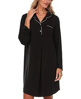 Flora by Nikrooz Women's Deborah Long Sleeve Notch Knit Sleepshirt Nightgown