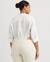 Lauren Ralph Plus 100% Linen Roll-Tab Shirt