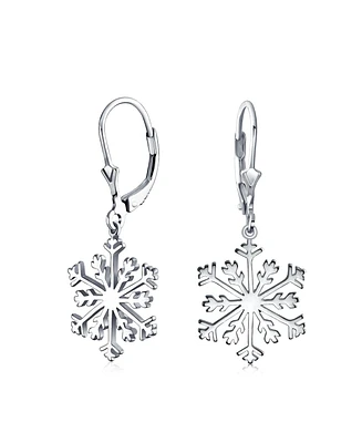 Bling Jewelry Frozen Winter Christmas Holiday Party Snowflake Dangle Lever back Earrings For Sterling Silver