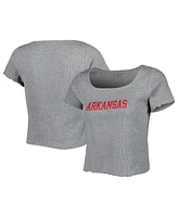 Women's Gray Arkansas Razorbacks Baby Rib Lettuce-Edge Trim T-shirt