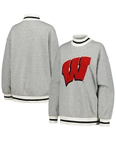 Women's Gameday Couture Ash Wisconsin Badgers In It To Win It Sporty Mock Neck Pullover Sweatshirt