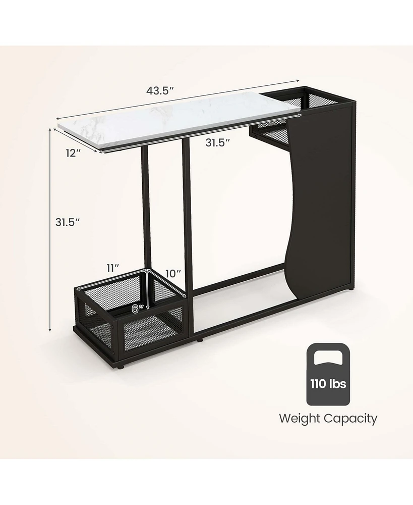 43.5'' Console Table with Faux Marble Top & 2 Storage Compartments Entryway