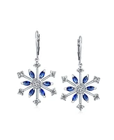 Bling Jewelry Frozen Winter Holiday Party Snowflake Lever back Dangle Drop Earrings For Ice Blue Cubic Zirconia Cz