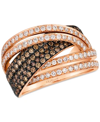 Le Vian Chocolatier Chocolate Diamond & Vanilla Diamond Crossover Ring (1-1/2 ct. t.w.) in 14k Rose Gold
