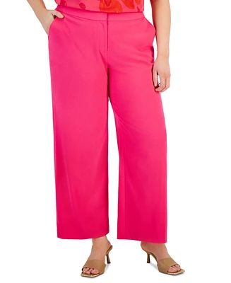 Tahari Asl Plus Mid-Rise Wide-Leg Full-Length Pants