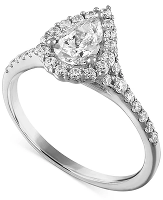 Alethea Certified Diamond Pear Halo Engagement Ring (1 ct. t.w.) in 14k White Gold Featuring Diamonds from De Beers Code of Origin, Created for Macy's