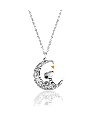 Peanuts Womens Snoopy Moon Cubic Zirconia Necklace, 18''