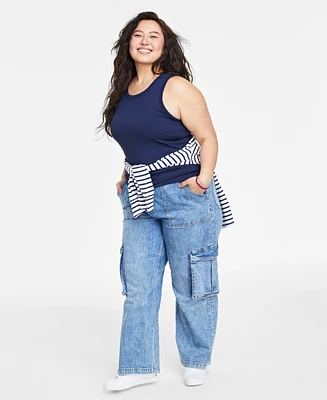 On 34th Trendy Plus Solid Ribbed Tank Top, Created for Macy's