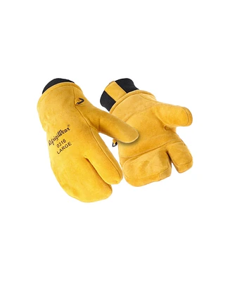 RefrigiWear Men's Heavy-Duty 3-Finger Mitt with Double Cuff - Insulated Leather Gloves for Extreme Cold Protection