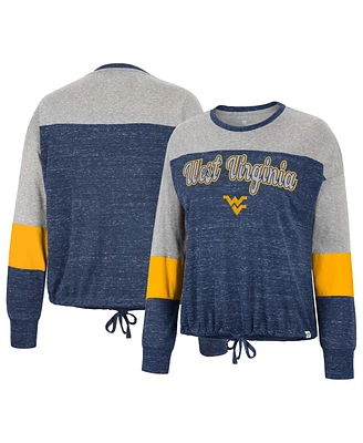 Women's Colosseum Navy West Virginia Mountaineers Joanna Tie Front Long Sleeve T-shirt