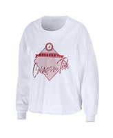 Women's Wear by Erin Andrews White Alabama Crimson Tide Diamond Long Sleeve Cropped T-shirt