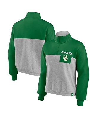 Women's Fanatics Green, Heathered Gray Oregon Ducks Sideline to Colorblock Quarter-Zip Jacket
