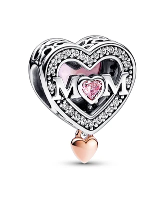 Pandora Cubic Zirconia Two-Tone Openwork Mom Heart Charm