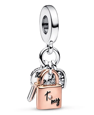Pandora Cubic Zirconia Two-Tone Key, Padlock Heart Triple Dangle Charm
