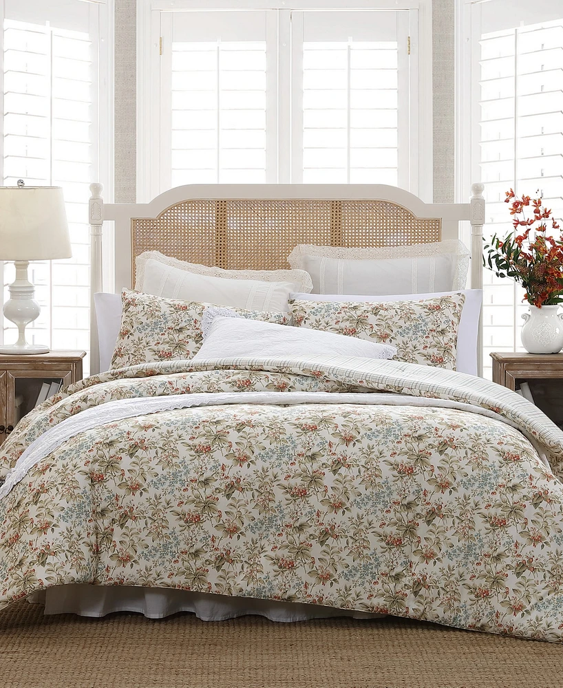 Laura Ashley Bramble Floral Cotton Reversible 3-Piece Comforter Set
