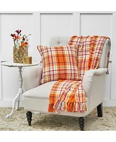 18" x 18" Briar Plaid Decor Decoration Fall Woven Throw Pillow For Sofa Couch Or Bed