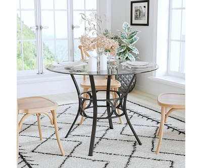 42" Round Glass Dining Table With Metal Frame