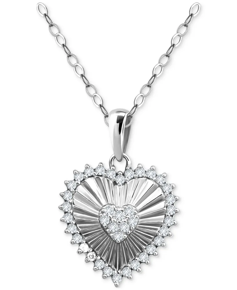 Giani Bernini Cubic Zirconia Textured Heart Pendant Necklace in Sterling Silver, 16" + 2" extender, Created for Macy's