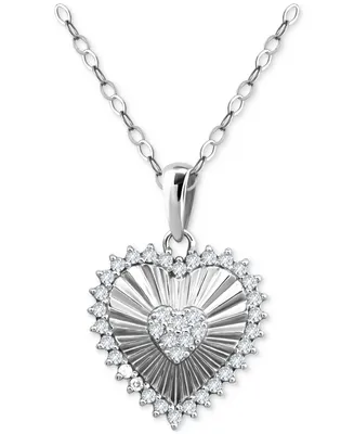 Giani Bernini Cubic Zirconia Textured Heart Pendant Necklace in Sterling Silver, 16" + 2" extender, Created for Macy's