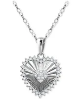 Giani Bernini Cubic Zirconia Textured Heart Pendant Necklace in Sterling Silver, 16" + 2" extender, Created for Macy's