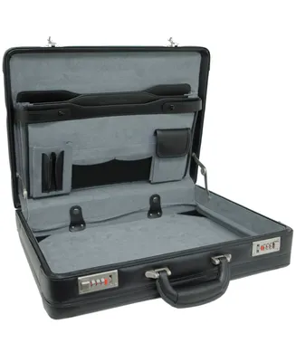 Alpine Swiss Mens Briefcase Expandable Genuine Leather Attache Briefcase For Men Dual Combination Lock Business Case
