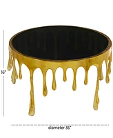 Rosemary Lane Aluminum Drip Coffee Table with Melting Designed Legs and Shaded Glass Top, 36" x 36" x 16"