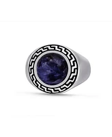LuvMyJewelry Dark Blue Sodalite Gemstone Sterling Silver Signet Men Ring Black Rhodium
