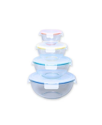 Genicook 8 Pc Nesting Borosilicate Glass Salad and Mixing Bowl Set with Lids