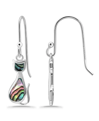 Macy's Abalone Inlay Cat Fishhook Earrings