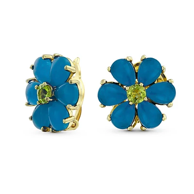 Bling Jewelry Purple Quartz Garden Flower Cz Clip-On Earrings - Non-Pierced Ears 14K Gold-Plated Sterling Silver Clip Accented with Green Cz