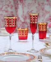Lorren Home Trends Deep Red Colored Champagne Flutes with Gold-Tone Rings, Set of 4
