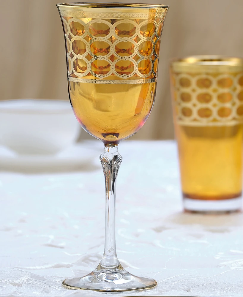 Lorren Home Trends Amber Color White Wine Goblet with Gold-Tone Rings, Set of 4