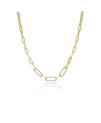 GiGiGirl Teens/Young Adults 14k Yellow Gold Plated With Cubic Zirconia Elongated Cable Link Chain Necklace
