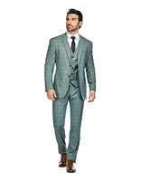 Gino Vitale Men's 3 Piece Slim Fit Green Plaid Suit