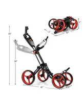 4 Wheel Golf Push Cart with Brake Scoreboard Adjustable Handle