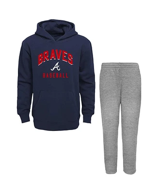 Toddler Boys and Girls Navy, Gray Atlanta Braves Play-By-Play Pullover Fleece Hoodie Pants Set