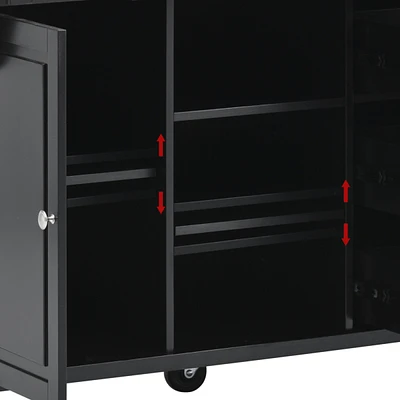 Mobile Kitchen Cart with Rubber Wood Desktop and 5 Draws