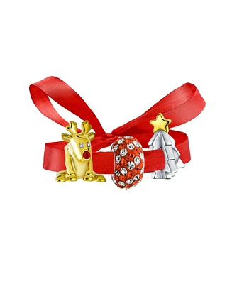 Bling Jewelry Christmas Charm Bead Tree Candy Cane Reindeer 14K Gold Plated Silver Bracelet