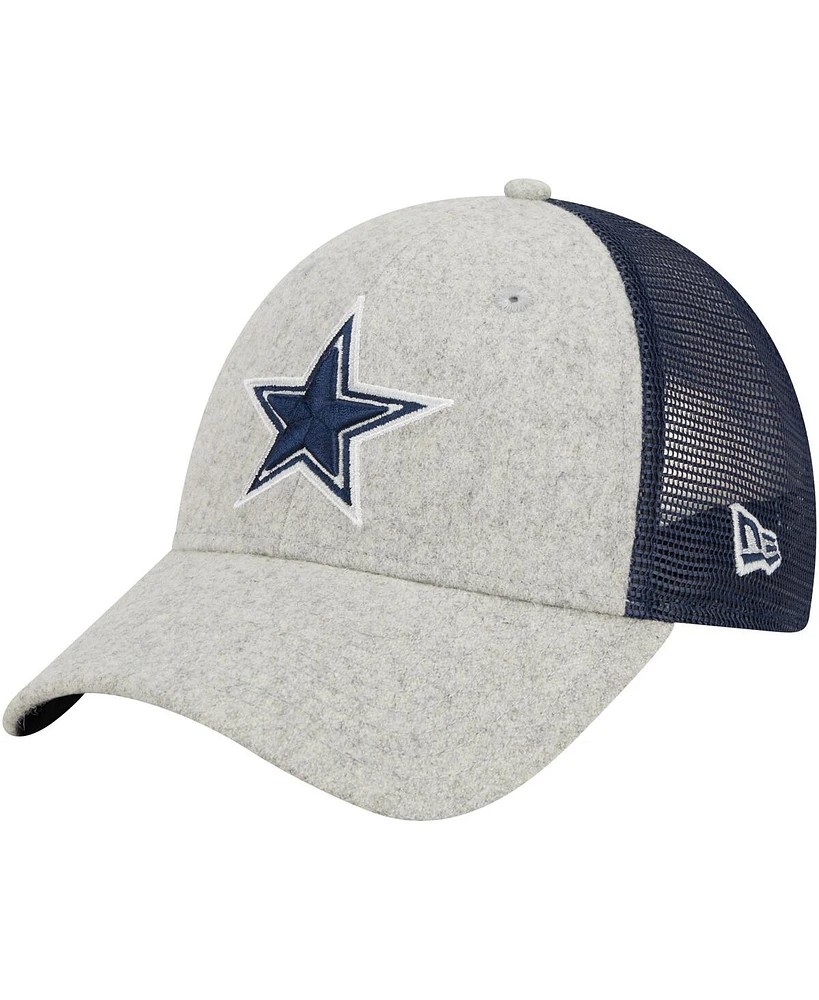 Men's New Era Heather Gray, Navy Dallas Cowboys Pop Trucker 9FORTY Adjustable Hat