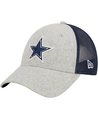 Men's New Era Heather Gray, Navy Dallas Cowboys Pop Trucker 9FORTY Adjustable Hat