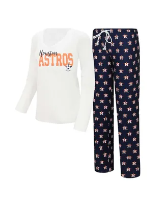 Women's Concepts Sport White, Navy Houston Astros Long Sleeve V-Neck T-shirt and Gauge Pants Sleep Set