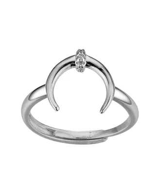 Unwritten Fine Silver-Plated Cubic Zirconia Crescent Adjustable Ring