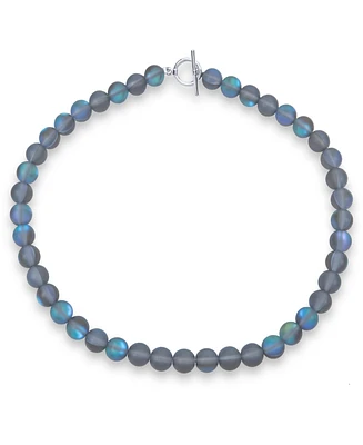 Bling Jewelry Plain Simple Changing Transcalent Created Synthetic Moonstone Round 10MM Bead Strand Necklace Silver Plated Clasp